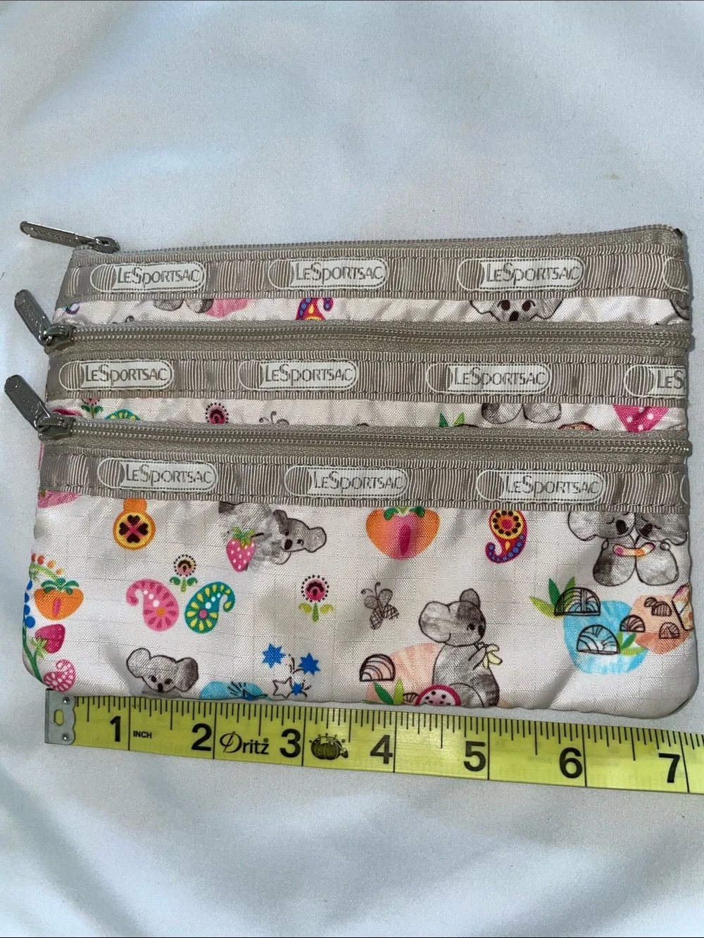Lesportsac Vintage Triple Zip Pouch in Koala Walla Print